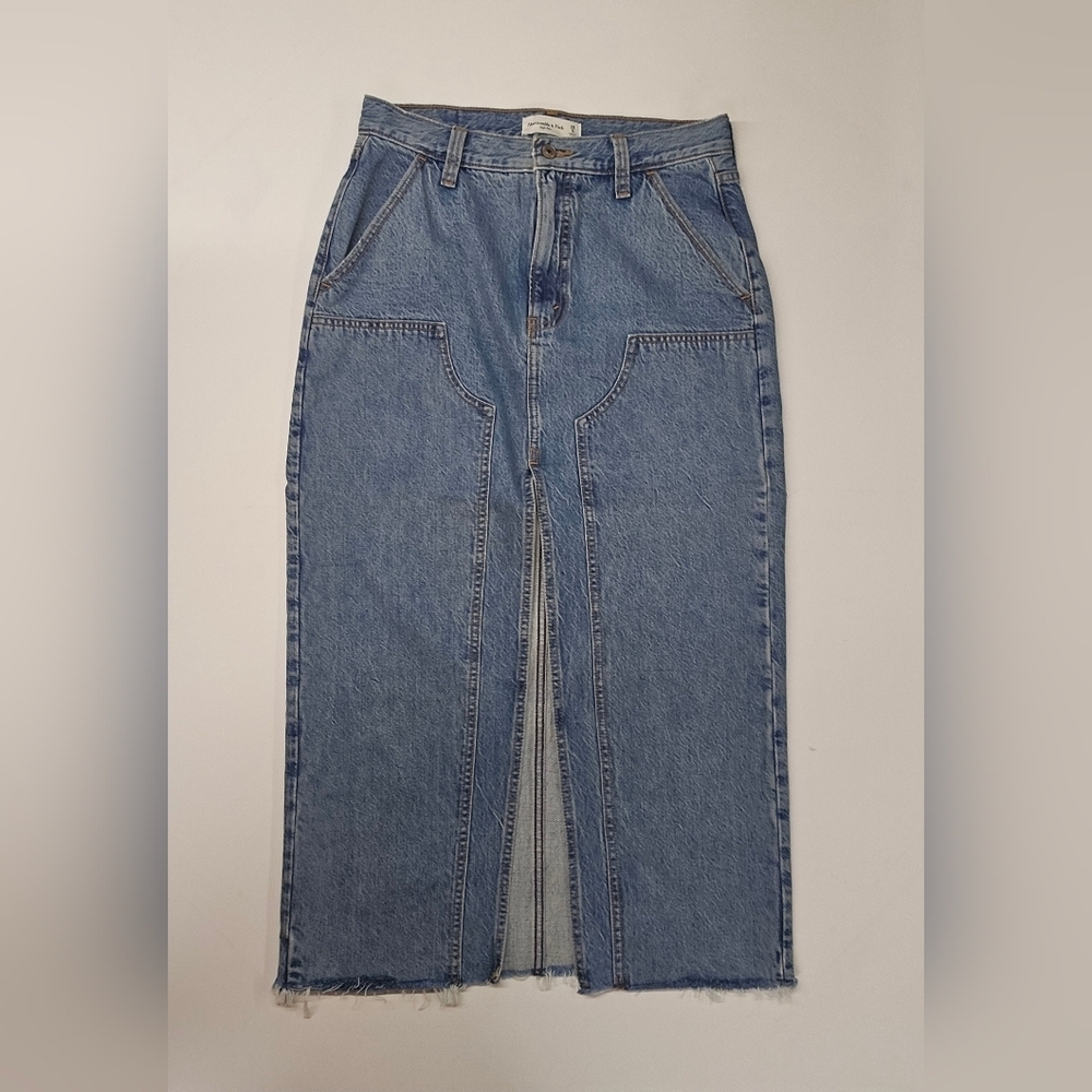 Abercrombie & Fitch Women’s Skirt Blue Denim 28 High Rise Front Slit Midi